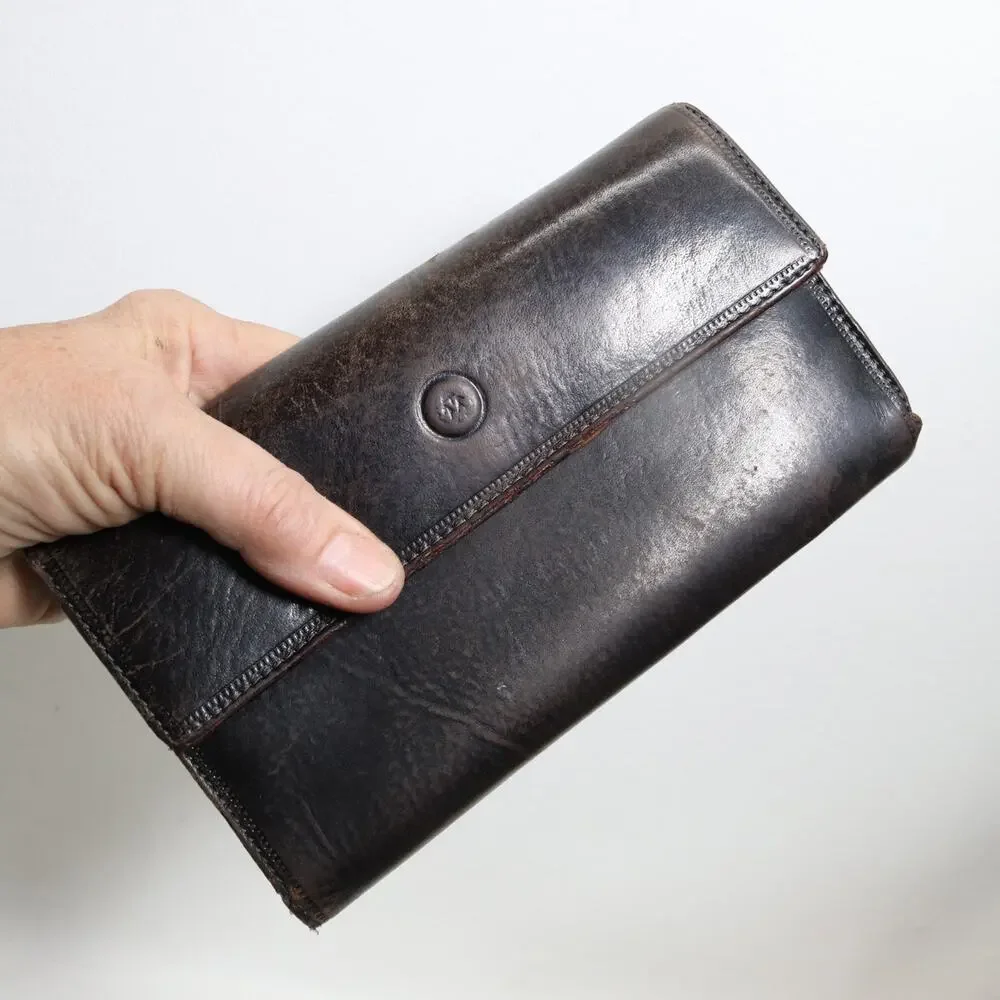 Vtg Valenini Clutch Wallet Black Leather ID Cards Cash Multi Compartments